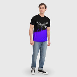 Футболка с принтом Mayhem purple grunge для мужчины, вид на модели спереди №3. Цвет основы: белый