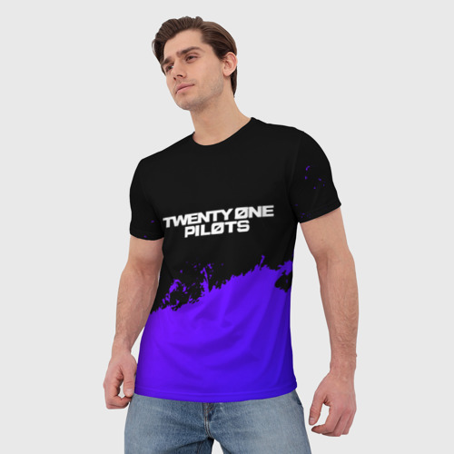 Мужская футболка 3D Twenty One Pilots purple grunge, цвет 3D печать - фото 3