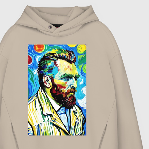 Мужское худи Oversize хлопок Vincent van Gogh - self-portrait - expressionism, цвет миндальный - фото 4