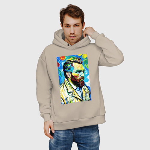 Мужское худи Oversize хлопок Vincent van Gogh - self-portrait - expressionism, цвет миндальный - фото 3