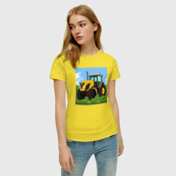 Женская футболка хлопок Трактор желтый - фото 2