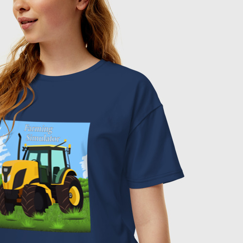 Женская футболка хлопок Oversize Трактор желтый, цвет темно-синий - фото 3