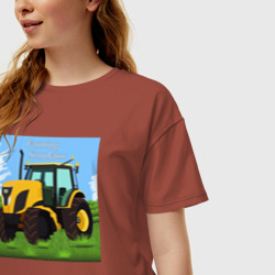 Женская футболка хлопок Oversize Трактор желтый - фото 2