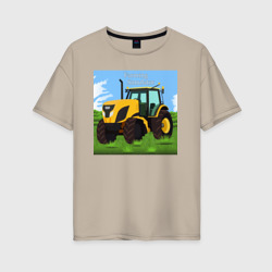 Женская футболка хлопок Oversize Трактор желтый