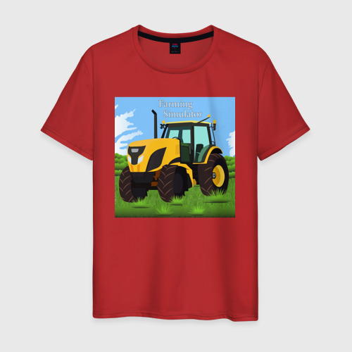 Мужская футболка хлопок Трактор желтый, цвет красный