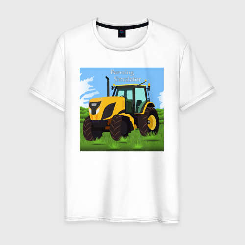 Мужская футболка из хлопка с принтом Трактор желтый, вид спереди №1