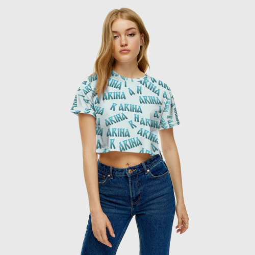 Женская футболка Crop-top 3D Арина - текст паттерн, цвет 3D печать - фото 4