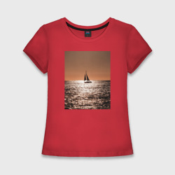 Женская футболка хлопок Slim Яхта в вечернем море