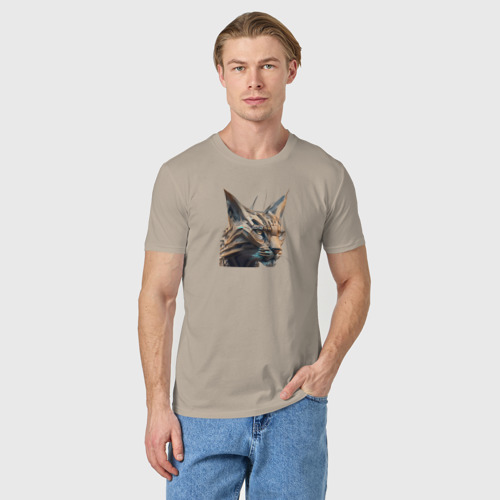 Мужская футболка хлопок Рысь в стиле футуризм - нейросеть, цвет миндальный - фото 3