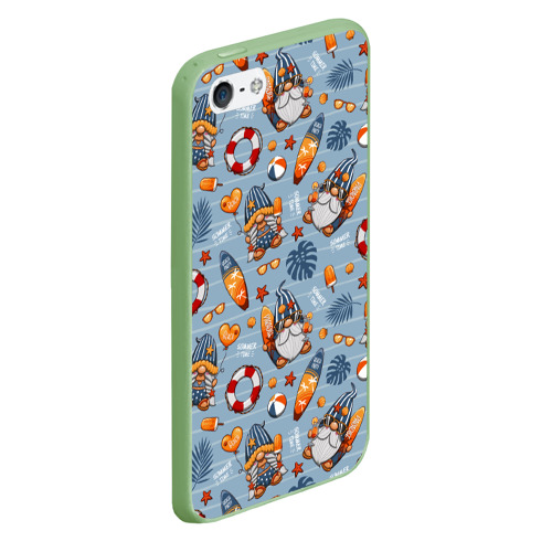Чехол для iPhone 5/5S матовый Пляжные гномы, цвет салатовый - фото 3