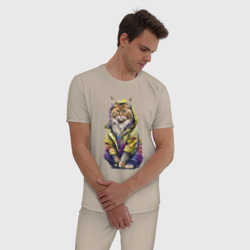 Мужская пижама хлопок Кот мейн-кун в одежде - фото 2