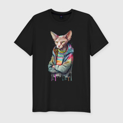 Кот сфинкс в одежде – Мужская футболка хлопок Slim с принтом купить