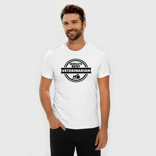 Мужская футболка хлопок Slim Лучший в мире ветеринар, цвет белый - фото 3