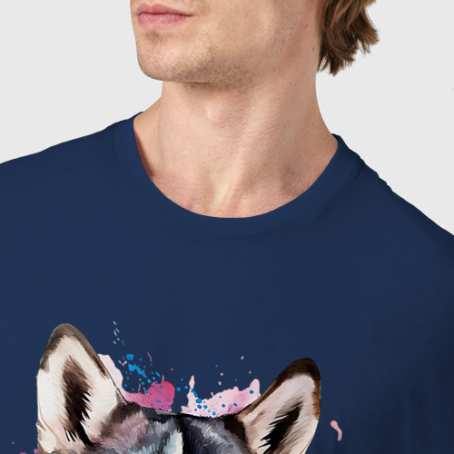 Мужская футболка хлопок с принтом Собака хаски, фото #4