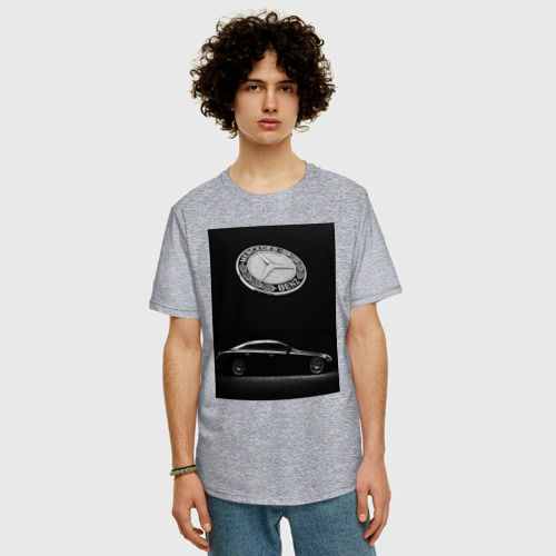 Мужская футболка хлопок Oversize с принтом Знак мерседеса, фото на моделе #1