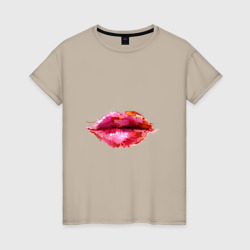 Женская футболка хлопок Красные акварельные губы