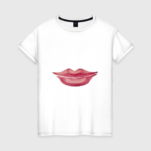 Женская футболка из хлопка с принтом Lips, вид спереди №1