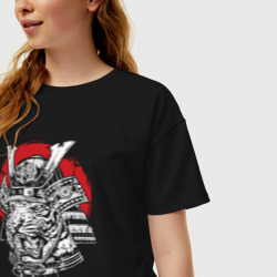 Женская футболка хлопок Oversize Тигр самурай Tiger samurai - фото 2