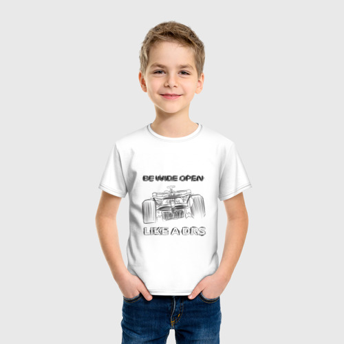 Детская футболка хлопок с принтом Be wide open black, фото на моделе #1