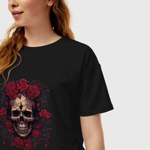 Женская футболка хлопок Oversize Цветение во мраке, цвет черный - фото 3
