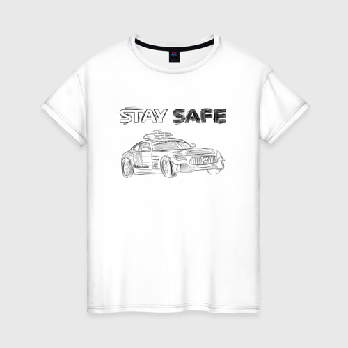 Женская футболка хлопок с принтом Stay safe black, вид спереди #2