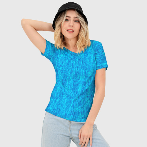 Женская футболка 3D Slim Абстракция лазурный голубой, цвет 3D печать - фото 3