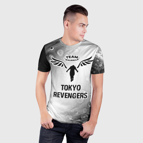 Мужская футболка 3D Slim с принтом Tokyo Revengers glitch на светлом фоне, фото на моделе #1