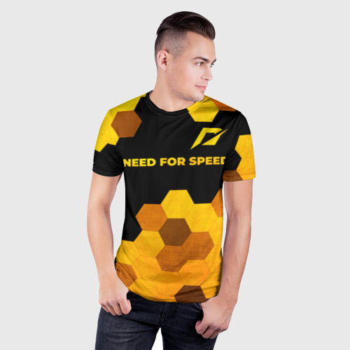Мужская футболка 3D Slim с принтом Need for Speed - gold gradient: символ сверху, фото на моделе #1