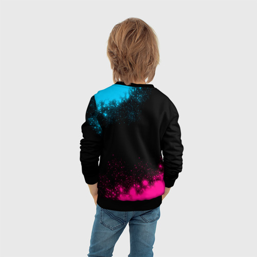 Детский свитшот 3D с принтом PUBG - neon gradient, вид сзади #2