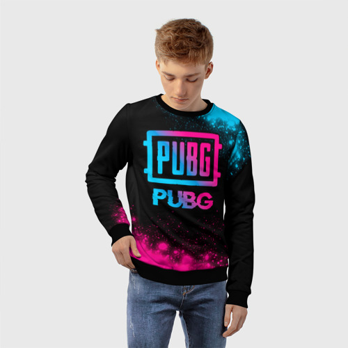 Детский свитшот 3D с принтом PUBG - neon gradient, фото на моделе #1