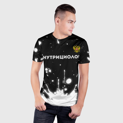 Мужская футболка 3D Slim Нутрициолог из России и герб РФ: символ сверху, цвет 3D печать - фото 3