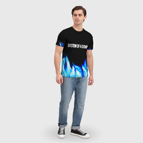 Мужская футболка 3D с принтом System of a Down blue fire, вид сбоку #3