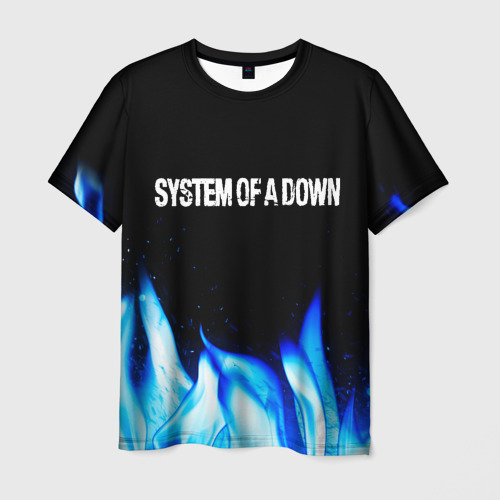 Мужская футболка 3D с принтом System of a Down blue fire, вид спереди #2