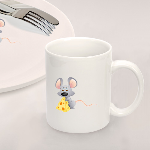 Набор: тарелка + кружка Рисованная мышка с сыром - фото 2