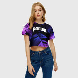 Женская футболка Crop-top 3D Pantera neon monstera - фото 2