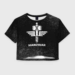 Женская футболка Crop-top 3D Manowar с потертостями на темном фоне