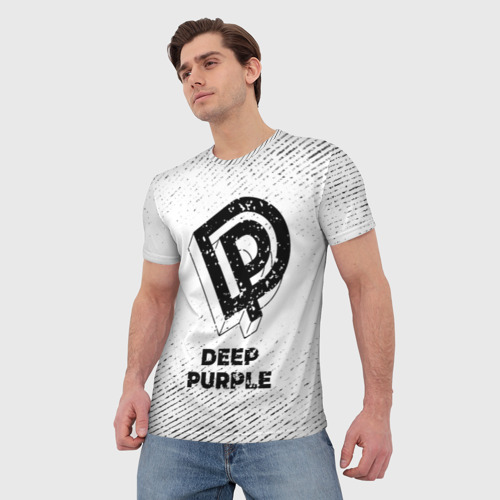 Мужская футболка 3D Deep Purple с потертостями на светлом фоне, цвет 3D печать - фото 3