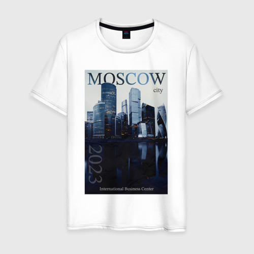 Мужская футболка из хлопка с принтом Moscow city обложка журнала, вид спереди №1