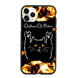 Чехол для iPhone 11 Pro Max матовый Children of Bodom рок кот и огонь