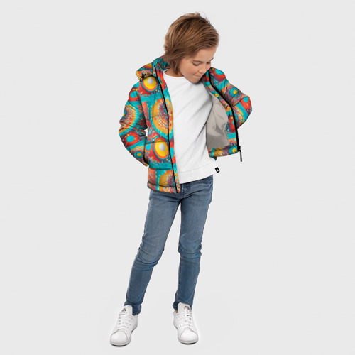 Зимняя куртка для мальчиков 3D с принтом Круги полосы абстракция, вид сбоку #3