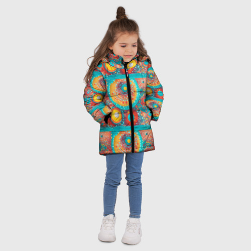 Зимняя куртка для девочек 3D с принтом Круги полосы абстракция, вид сбоку #3
