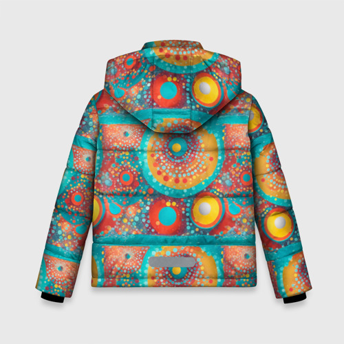 Зимняя куртка для мальчиков 3D с принтом Круги полосы абстракция, вид сзади #1