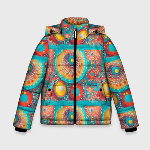 Зимняя куртка для мальчиков 3D с принтом Круги полосы абстракция, вид спереди #2