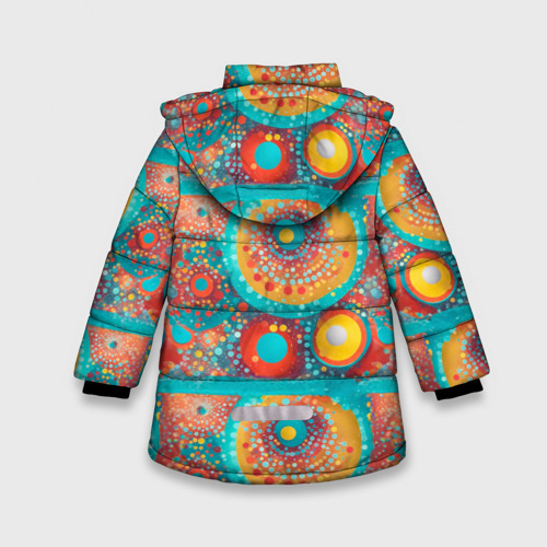 Зимняя куртка для девочек 3D с принтом Круги полосы абстракция, вид сзади #1