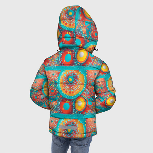 Зимняя куртка для мальчиков 3D с принтом Круги полосы абстракция, вид сзади #2
