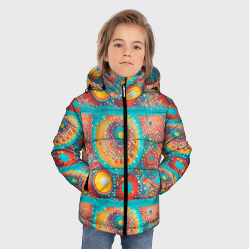 Зимняя куртка для мальчиков 3D с принтом Круги полосы абстракция, фото на моделе #1