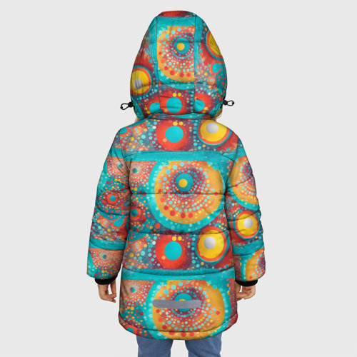 Зимняя куртка для девочек 3D с принтом Круги полосы абстракция, вид сзади #2