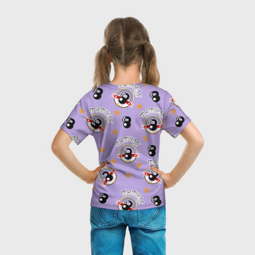 Детская футболка 3D с принтом Папуля надпись и значок с гирей, вид сзади #2
