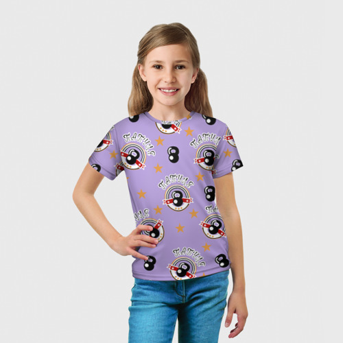 Детская футболка 3D с принтом Папуля надпись и значок с гирей, вид сбоку #3