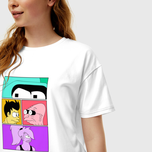 Женская футболка хлопок Oversize Futurama: Бендер Лила Фрай и профессор - комикс, цвет белый - фото 3